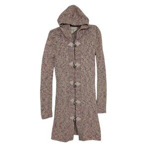Kenji Duster Cardigan Womens Size Small Pink Marled Knit Wool Hooded Toggle